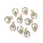 Brass Charms, with Micro Pave Cubic Zirconia and Enamel, Long-Lasting Plated, Crescent Moon, Real 18K Gold Plated, 12.5x10x2.5mm, Hole: 3mm(KK-F783-08G)