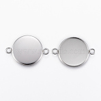 Non-Tarnish 304 Stainless Steel Cabochon Connector Settings, Plain Edge Bezel Cups, Flat Round, Stainless Steel Color, Tray: 18mm, 26x20x2mm, Hole: 2.2mm(X-STAS-E146-19P-18mm)