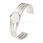 304 Stainless Steel Multi-strand Cuff Bracelet Blanks with Flat Round Bezel Settings, Stainless Steel Color, Tray: 18mm, Inner Diameter: 2.11x2.40 inch(5.35x6.1cm)(SA-CBA4160-01B-P)