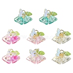 8Pcs 4 Colors Glass & Acrylic Pendants, Flower Charms, with 304 Stainless Steel Jump Rings, Mixed Color, 16mm, 2pcs/color(PALLOY-YW00215)