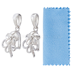 2Pcs 925 Sterling Silver Ice Pick Pinch Bails, Flower, with S925 Stamp, with 1Pc Suede Fabric Square Silver Polishing Cloth, Real Platinum Plated, 14.5x7.5mm, Hole: 4.5x3.5mm, Pin: 0.9mm(STER-DC0001-94)