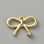 Brass Micro Pave Cubic Zirconia Pendants, Bowknot, Real 18K Gold Plated, 8.5~9x12x2mm, Hole: 1mm(FIND-WH0817-162G-G)