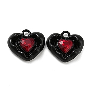 Alloy Glass Charms, Lead Free & Cadmium Free, Heart, Black, 14.5x15.5x5mm, Hole: 1.8mm(FIND-G061-09EB)