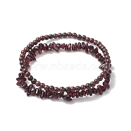 Chip & Round Natural Garnet Beaded Stretch Bracelets for Women, Inner Diameter: 1-7/8~2-1/8 inch(4.7~5.5cm), 2pcs/set(BJEW-JB10189-04)