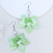 Bohemian Style Petal Patchwork Acrylic Flower Earrings with Water Ripple Design, Light Green(HF8489-1)