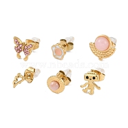 304 Stainless Steel Rhinestone Stone Dyeing Stud Earrings, Mixed Shapes, Mixed Color, 6~11.5x4~12mm(EJEW-S224-04G-04)