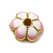 6-Petal Alloy Enamel Bead Caps, Cadmium Free & Lead Free, Golden, Flower, White, 8x7x2.5mm, Hole: 1.4mm(FIND-G029-04G-02)