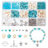 DIY Jewelry Making Finding Kit, Including Synthetic Turquoise & Glass Beads, Shell & Alloy Links Connectors, Alloy Beads & Pendants & Tube Bails, Turtle & Whale Tail & Starfish, Mixed Color, 466Pcs/box(DIY-NB0009-69)
