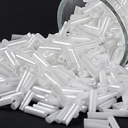 Glass Bugle Beads, Opaque Colours Luster Seed Beads, Round Hole, White, 6x1.8mm, Hole: 0.6mm(GLAA-TAG0001-04)