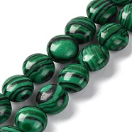 Synthetic Malachite Beads Strands, Flat Round, 7.5~8x4.5~5mm, Hole: 1.2mm, about 50~51pcsrand, 14.57~15.35 inch(37~39cm)(G-T047-A10-01)