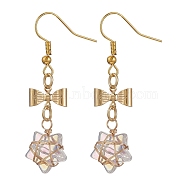 Glass Star Dangle Earrings, Golden 304 Stainless Steel Bowknot Drop Earrings, Clear AB, 48x12.5mm(EJEW-JE05548-05)
