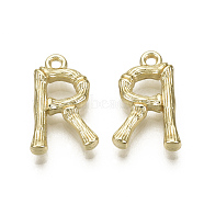 Alloy Pendants, Cadmium Free & Nickel Free & Lead Free, Bamboo Initial Letter, Real 18K Gold Plated, Letter.R, R:16.5x10.5x3mm, Hole: 1.5mm(PALLOY-S137-001R-NR)