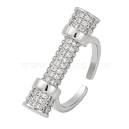 Rack Plating Brass Micro Pave Cubic Zirconia Cuff Rings for Women, Long Tube, Platinum, 27x7mm, Inner Diameter: 18mm(KK-M021-02P)