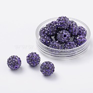 Pave Disco Ball Beads, Polymer Clay Rhinestone Beads, Round, Tanzanite, PP13(1.9~2mm), 6 Rows Rhinestone, 10mm, Hole: 2mm(RB-S604-2)