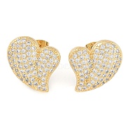 Brass Pave Clear Cubic Zirconia Studs Earring for Women, Heart, Real 18K Gold Plated, 20x18mm(EJEW-S225-06G-03)