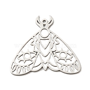 Non-Tarnish 201 Stainless Steel Pendants, Laser Cut, Moth Charm, Stainless Steel Color, 26x30x1mm, Hole: 1.2mm(STAS-M318-14P)