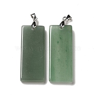 Natural Green Aventurine Big Pendants, Rectangle Charms, with Rack Plating Platinum Plated Brass Snap on Bails, Lead Free & Cadmium Free, 48~51x19~20x6~7.5mm, Hole: 5.7x4mm(G-H286-06P-08)