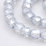 Pearl Luster Plated Glass Faceted Drum Beads Strands, Azure, 6x6x6mm, Hole: 1mm, about 71pcs/strand, 16.5 inch(GLAA-A032-6mm-PL09)