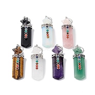 Chakra Themed Natural & Synthetic Mixed Gemstone Big Pendants, Faceted Sword Charms, with Rack Plating Platinum Plated Brass Findings, Cadmium Free & Lead Free, 85~86x24x18.5~20.5mm, Hole: 8x5mm(G-L524-12P)