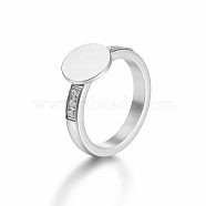 Elegant Stainless Steel Round Rhinestone Ring Suitable for Daily Wear for Women, Platinum, US Size 6(16.5mm)(LL7523-2)