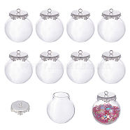 Glass Empty Wishing Bottle Pendants, with Silver Tone Brass Covers, DIY Vials for Pendant Decorations, Round, Clear, 2.5x3.1cm, Hole: 2mm(GGLA-CA0001-02)
