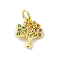 Brass Micro Pave Cubic Zirconia Charms, Real 18K Gold Plated, Tree of Life Charms, Colorful, 12x10x1.5mm, Hole: 3mm(KK-M283-27D-02)