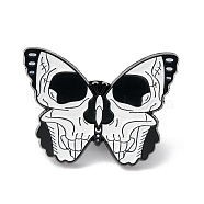 Skull Butterfly Enamel Pin, Halloween Alloy Brooch for Backpack Clothes, Electrophoresis Black, White, 22x30x1.5mm(ENAM-K053-45)