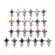 Gemstone Teardrop Pendants, Key Charms, with Rack Plating Platinum Tone Brass Findings, 46x32x9~10.5mm, Hole: 7x5mm(G-P496-03P)