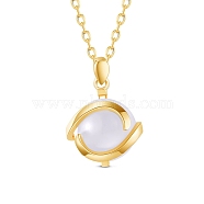 SHEGRACE Brass Pendant Necklaces, with Cat Eye, Round, Gainsboro, Real 24K Gold Plated, 15.75 inch(40cm)(JN445C)