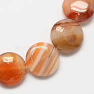 Flat Round Gemstone Natural Red Agate Stone Beads Strands, Dyed, Coral, 14x6mm, Hole: 1mm, about 28pcs/strand, 15.3 inch(G-S110-14mm-03)