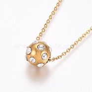 304 Stainless Steel Rhinestone Pendant Necklaces, with Cable Chains and Lobster Claw Clasps, Ball, Golden, 17.6 inch(44.8cm), 1.5mm(NJEW-F275-37G)