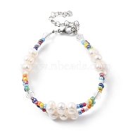 Multi-strand Bracelets, with Glass Seed Beads, Natural Pearl Beads, Glass Beads and 304 Stainless Steel Lobster Claw Clasps, Colorful, 7-5/8 inch(19.5cm)(BJEW-JB05492-03)