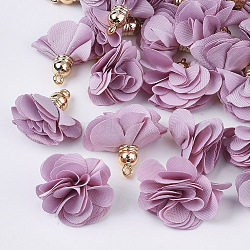 Cloth Pendant Decorations, with Acrylic Findings, Flower, Plum, 25~30x28~35mm, Hole: 2mm(FIND-P026-D19-1)