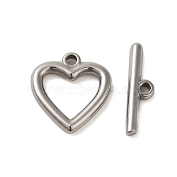 Non-Tarnish 304 Stainless Steel Toggle Clasps, Heart, Stainless Steel Color, Heart: 18.5x17x3mm, Hole: 2mm, Bar: 6x21x3mm, Hole: 2mm(STAS-Q324-04P)