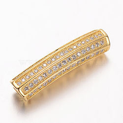 Brass Micro Pave Cubic Zirconia Tube Beads, Cadmium Free & Nickel Free & Lead Free, Clear, Golden, 27x6mm, Hole: 3mm(ZIRC-M101-03G-FF)