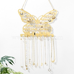 Butterfly Iron Wall Mounted Jewelry Display Rack, For Hanging Necklaces Earrings Bracelets, Golden, 48x30x1.5cm(ODIS-Q042-04G)