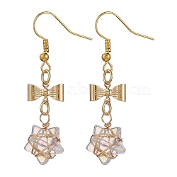 Glass Star Dangle Earrings, Golden 304 Stainless Steel Bowknot Drop Earrings, Clear AB, 48x12.5mm(EJEW-JE05548-05)