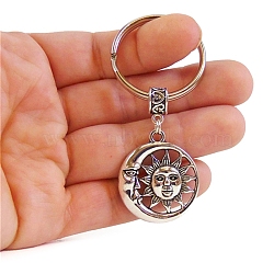 Alloy Keychain, Sun with Moon, Antique Silver, 7~9cm(PW-WGD33EA-01)