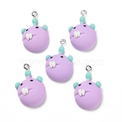Opaque Resin Pendants, with Platinum Tone Iron Loops, Monster, Lilac, 28x17x9mm, Hole: 2mm(RESI-G028-20P)