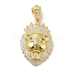 Brass Micro Pave Cubic Zirconia Pendants, Long-Lasting Plated, Real 18K Gold Plated, Lion with Crown, Clear, 32x21x7.5mm, Hole: 4.5x7.5mm(KK-H433-39G)