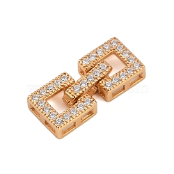 925 Sterling Silver Micro Pave Clear Cubic Zirconia Fold Over Clasps, Square, Real 18K Gold Plated, 17x7.5x3mm(STER-P060-38G)