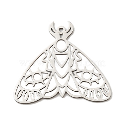 201 Stainless Steel Pendants, Laser Cut, Moth Charm, Stainless Steel Color, 26x30x1mm, Hole: 1.2mm(STAS-M318-14P)