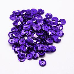 Plastic Paillette Beads, Semi-cupped Sequins Beads, Center Hole, Blue Violet, 12x0.5mm, Hole: 1mm(PVC-A001-12mm-05)