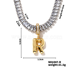 Golden Tone Brass Pave Clear Cubic Zirconia Letter Pendant Necklaces for Women, 15.75 inch(400mm)(YX4437-18)