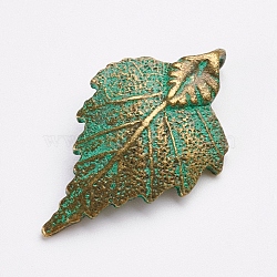 Tibetan Style Alloy Pendants, Leaf, Antique Bronze & Green Patina, 34x20x5mm, Hole: 3x4mm(X-PALLOY-F187-06ABG)