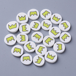 Handmade Polymer Clay Cabochons, Fashion Nail Art Decoration Accessories, Flat Round with Crown, Yellow, 10~11x2mm(X-CLAY-N006-27)