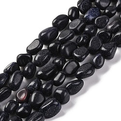 Synthetic Blue Goldstone Beads Strands, Nuggets, 7~12x6~8x5~7mm, Hole: 1mm, about 43~44pcs/strand, 15.47~15.63''(39.3~39.7cm)(G-G146-A35-01)