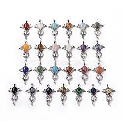 Gemstone Teardrop Pendants, Key Charms, with Rack Plating Platinum Tone Brass Findings, 46x32x9~10.5mm, Hole: 7x5mm(G-P496-03P)