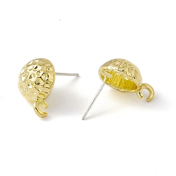 Rack Plating Alloy Stud Earring Findings, with 925 Sterling Silver Pins and Vertical Loops, Cadmium Free & Lead Free, Half Round, Light Gold, 15x11x5.5mm, Hole: 2mm, Pin: 0.6mm