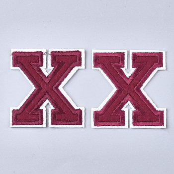 Computerized Embroidery Cloth Iron On Patches, Costume Accessories, Appliques, Letter, Letter.X, 55x51x1.5mm
